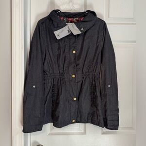 Jessica Simpson Ruffle Trim Anorak Rain Jacket Sz M Chambray Rose Coat Zip Up